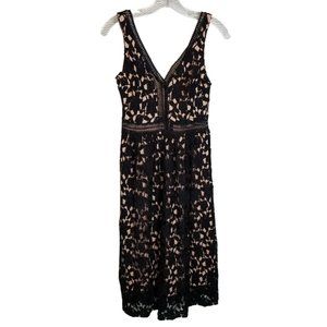 Gianni Bini Dress Small Black Nude Lace Overlay Special Occasion Sleeveless